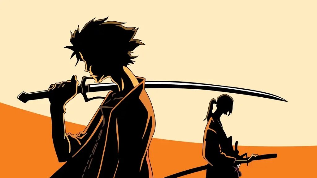 Jin and Mugen in the opening animation for "Samurai Champloo", a samurai anime.