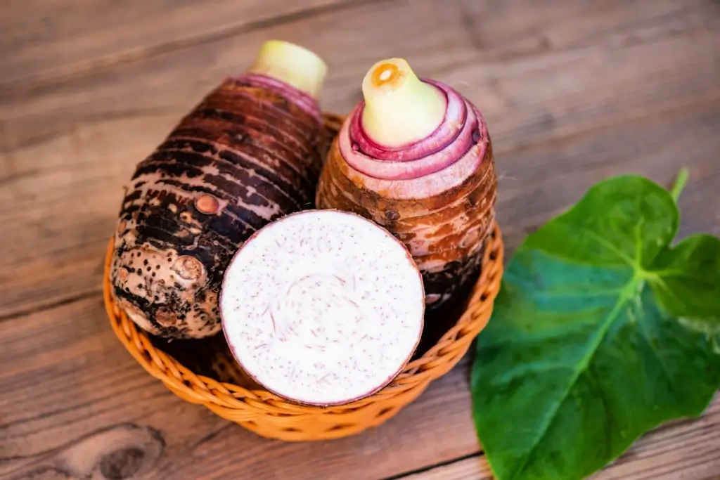 A basket of taro root.