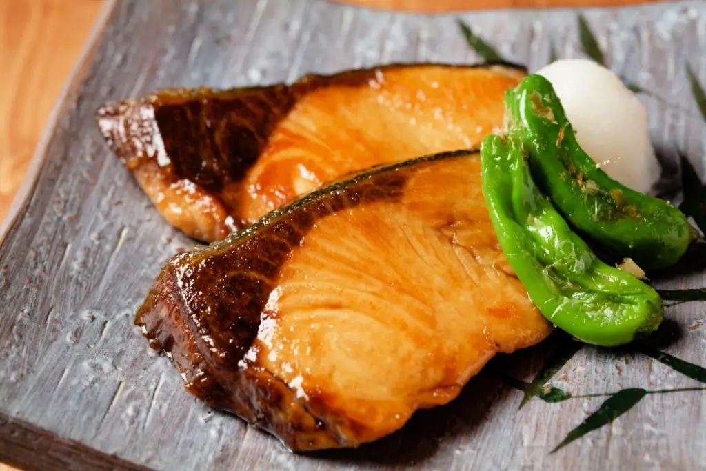 A plate of teriyaki buri.