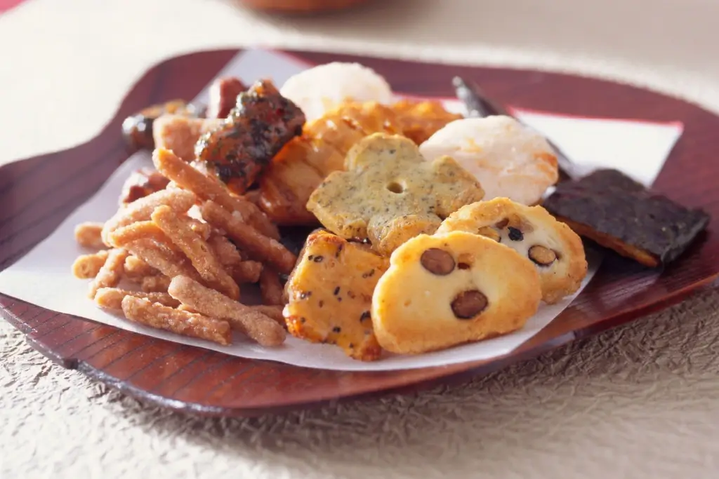 An assortment of rice crackers.