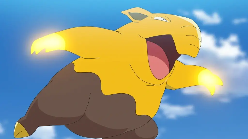 The Psychic-type Pokemon Drowzee. It has a yellow top, brown bottom with a long trunk.