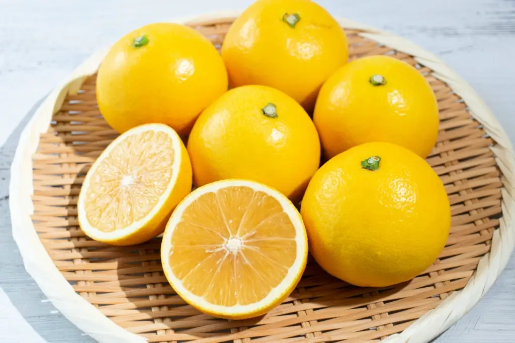 A plate of hyuganatsu citrus.