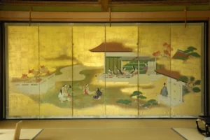 A golden Japanese screen painting.