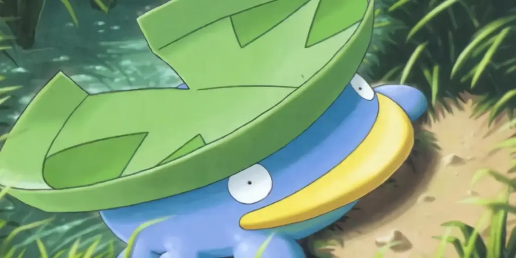 The Pokemon Lotad. It is a blue Pokemon with a lilypad on his head.