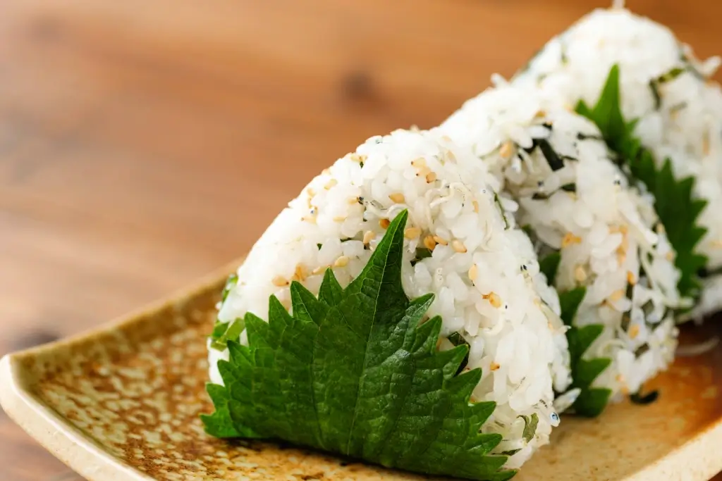 A plate of onigiri shiso.