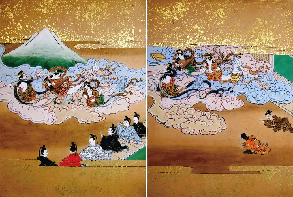 A screen painting depicting the Taketori Monogatari.