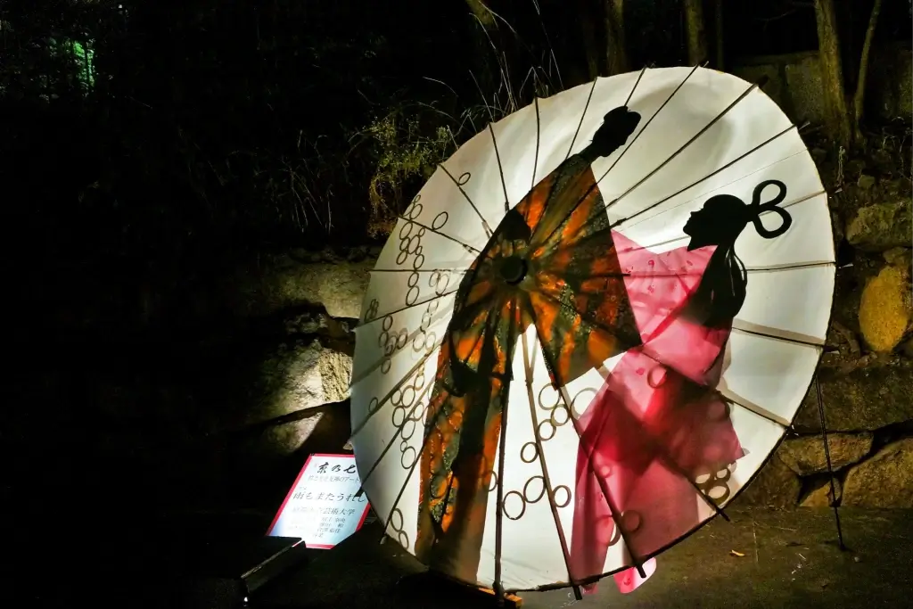 A parasol depicting Orihime and Hikoboshi from Tanabata.