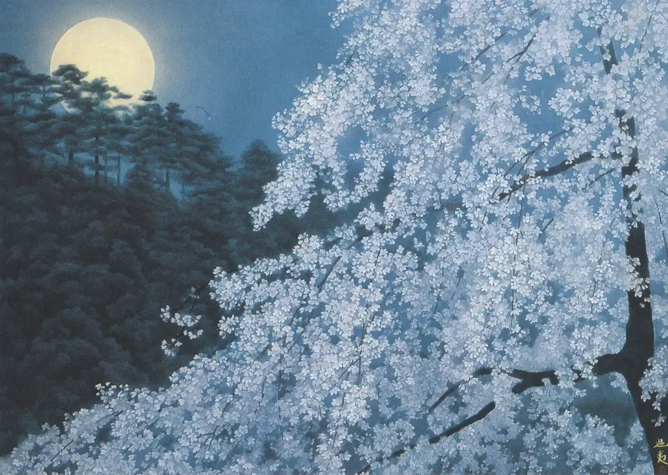 "Cherry Blossoms at Night" by Higashiyama. It has a soft blue tint.