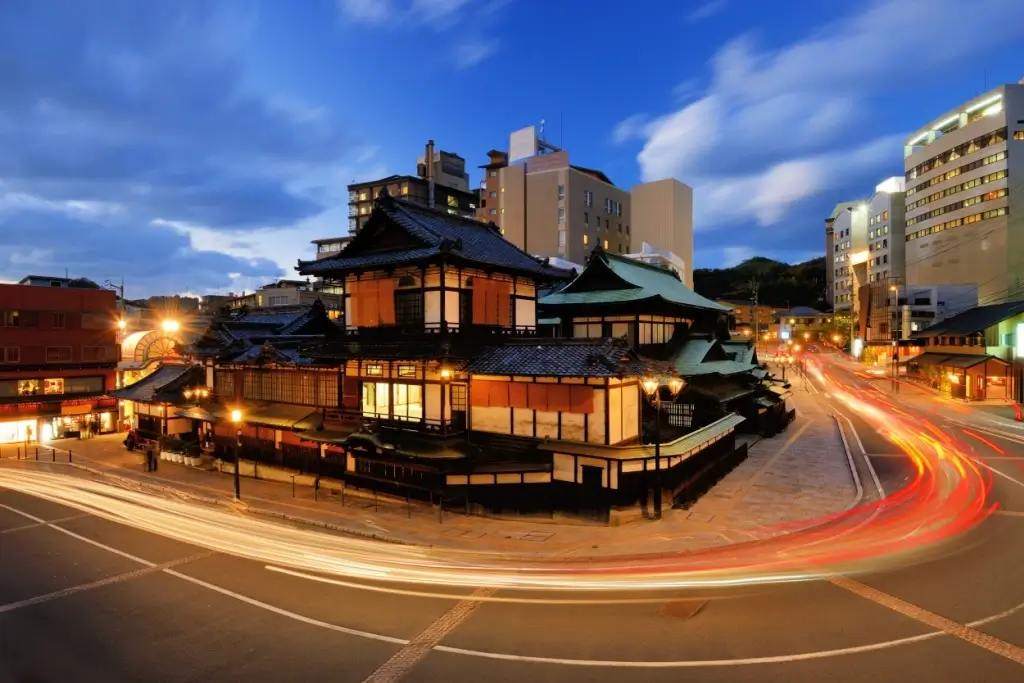 Dogo Onsen at night.