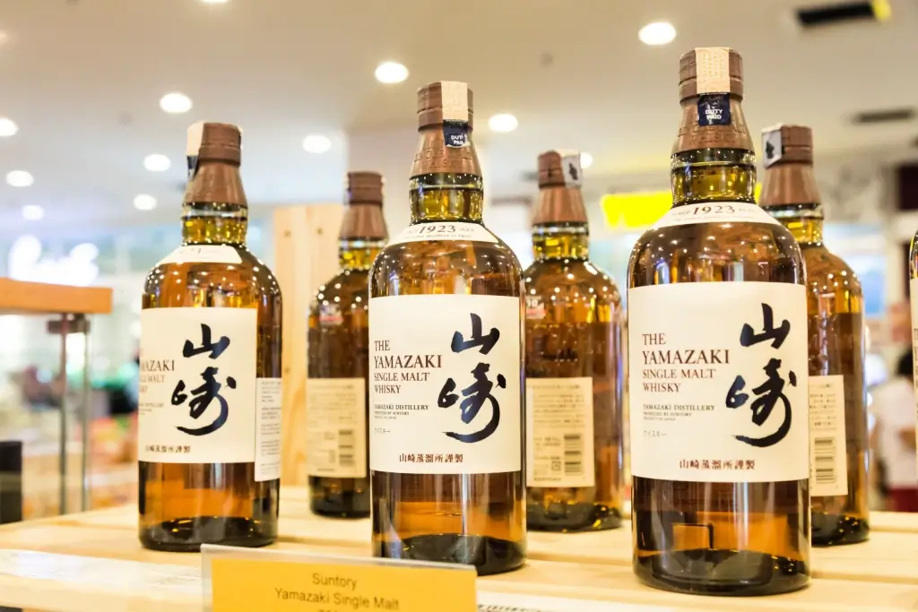 Bottles of Yamazaki whiskey at a store.