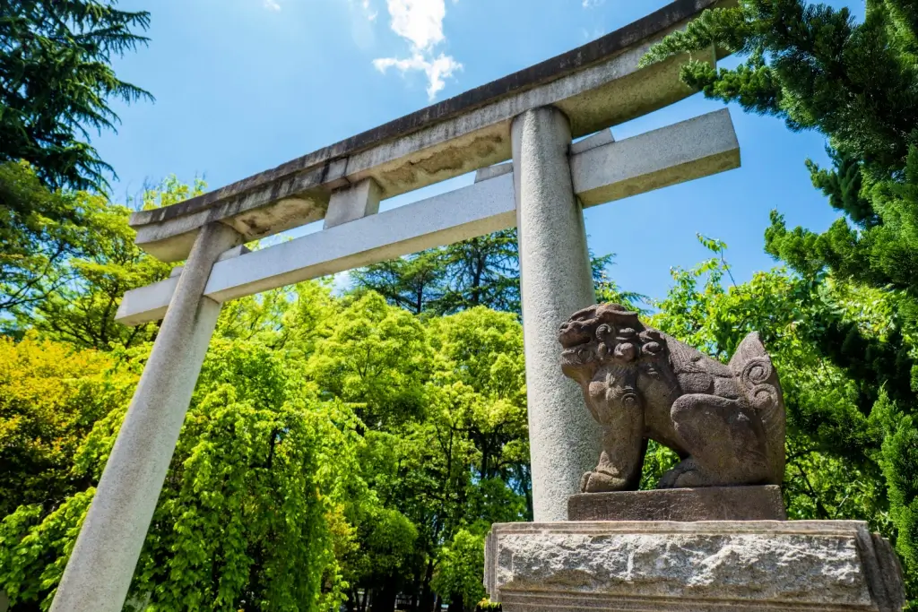 A torii gate to Kawaguchi Shrine.