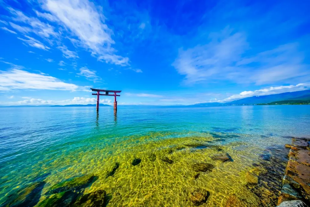 A torii gate in Lake Biwa.