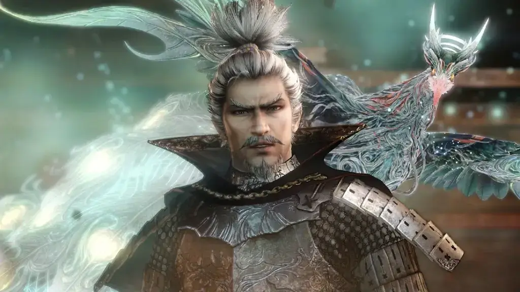 Oda Nobunaga from Nioh. He has gray hair.