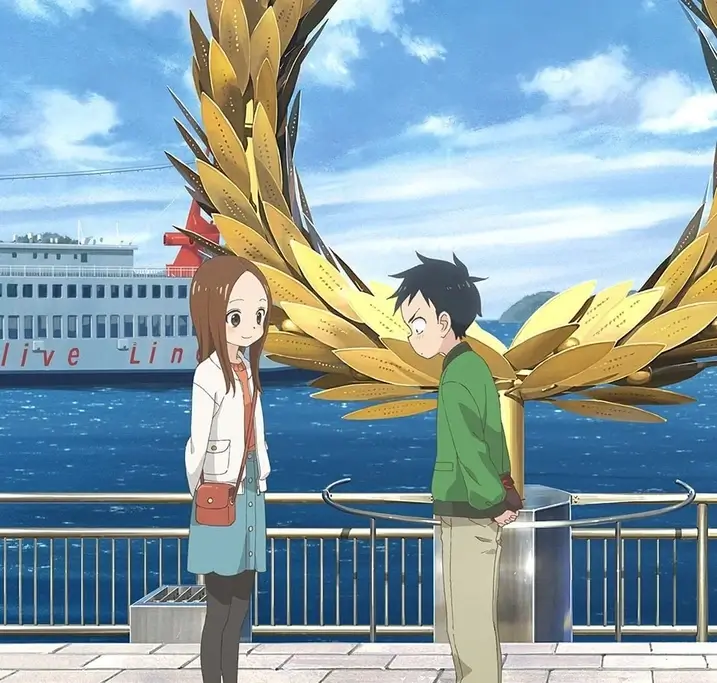 A shot from "Teasing Master Takagi-San), featuring Shodoshima Island.