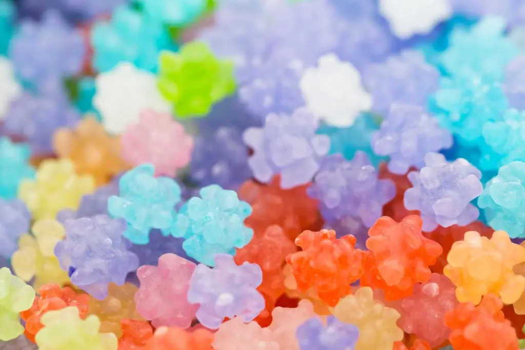 A bunch of colorful konpeito, a popular snack in Kitakyushu.