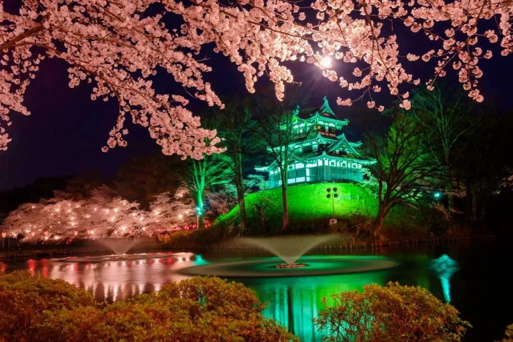 Takada Castle Park in Joetsu at night.