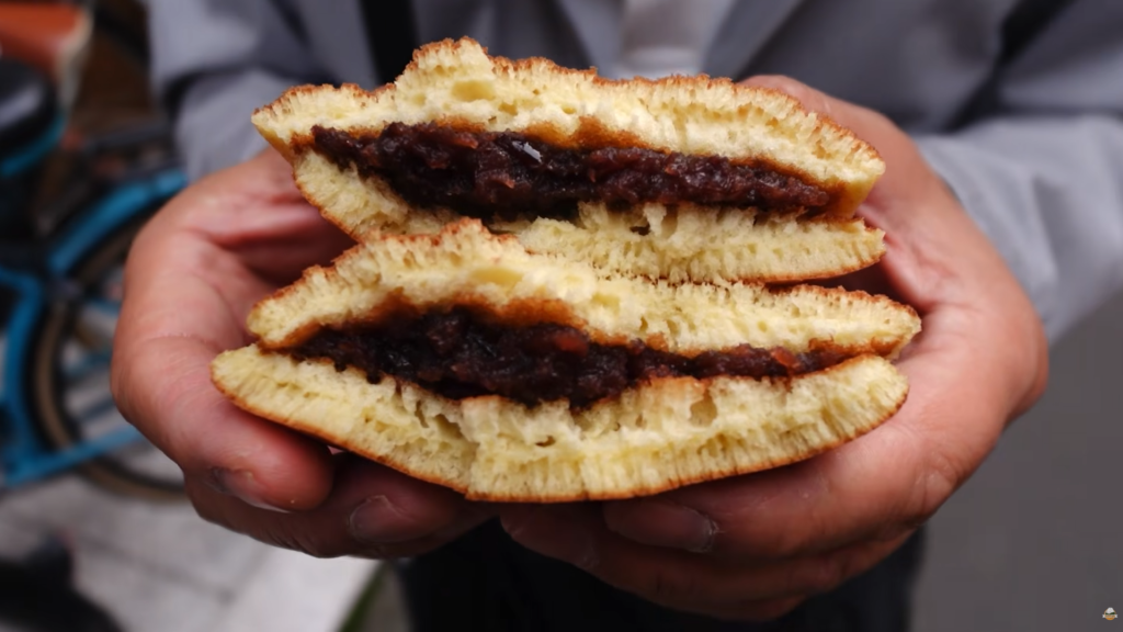 Tabieats trying out Dorayaki from local shop in Minami Asagaya
